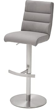 Robas Lund Barhocker Eisgrau Leder drehbar 360°, Barstuhl höhenverstellbar, Giulia B