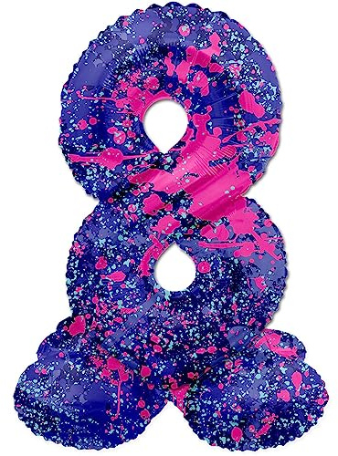 Folat 64778 Palloncino di alluminio Numero con Base Figura 8 Paint Splash Viola 41 cm - decorazione palloncino per compleanno, anniversario, non è necessario l'elio
