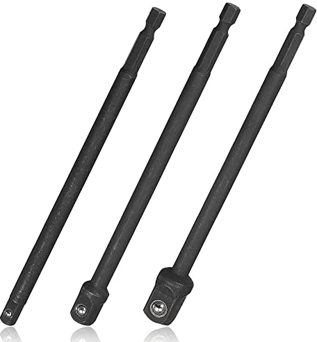 Mesee 3 Stück Sechskantschaft Adapter Bohrer-Bit, Schlagschrauber Steckschlüssel Verlängerung, 1/2 1/4 3/8 Stecknuss-Adapter für Bohrmaschine und Akkuschrauber Steckschlüssel Nüsse- 150MM