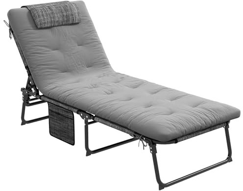 Outsunny Sonnenliege klappbar Gartenliege mit Kopfkissen, Liegestuhl mit 4-Fach verstellbare Rückenlehne, wetterfeste Campingliege, Gartenstuhl bis 120 kg belastbar, für Garten Outdoor Pool, Grau