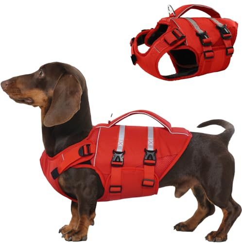 Kuos flytväst hund liten, hundflytväst med handtag, röd XS