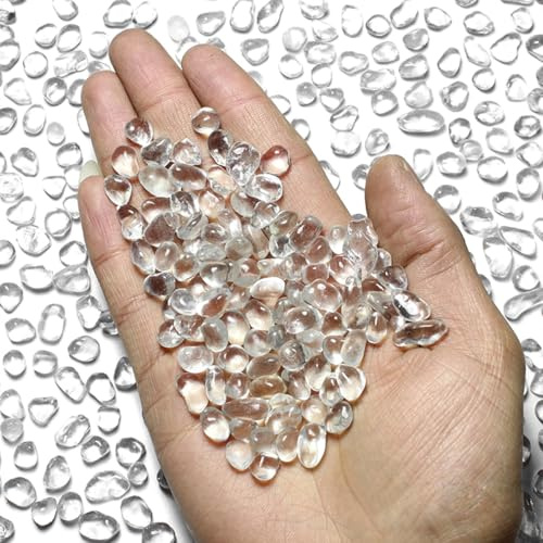 1 Lb (460 g) Transparent Sea Glass Stones Irregular Rainbow Glass Pebble Decorative Rock Glaze Quartz Tumbled Gemstone Chips for Aquarium Decoration/Vase Filler/Jewelry Making/Handwork Craft