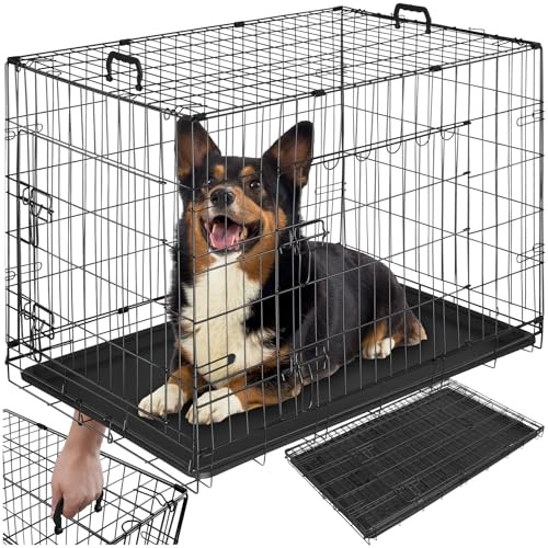tectake® Cage pour Chien Pliable et Robuste Caisse de Transport pour Chien & Chiots Taille M, Fond Amovible, 2 Portes Double Verrouillage, Poignées de Transport, Accessoires Chiens, 91 x 59,5 x 64 cm