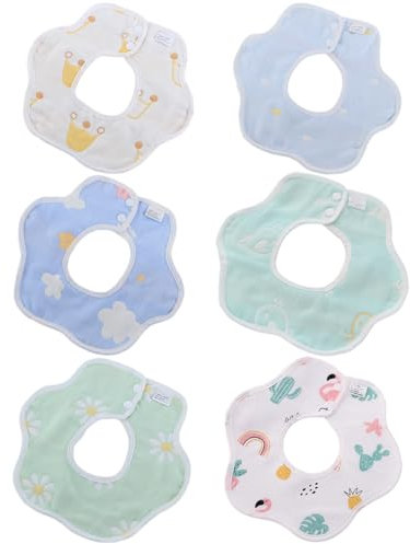 QOCUILC 6er Set Baby Lätzchen | Weich & absorbieren Baumwolle | Verstellbare Druckknöpfe | Saugfähige Sabberlätzchen für Jungen & Mädchen | Perfekter Schutz beim Essen