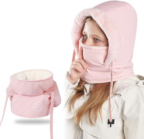 TAGVO Cagoule d'hiver Thermique pour Enfants 4-10 Ans, Multifonctionnel Masque de Ski Cycliste en Laine Polaire Ajustable et Coupe-Vent, Casquette Bonnet Chapeau avec Cache-Cou pour garçons et Filles