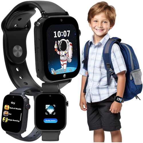 FOREVER Kids Look Me! 3 KW-520 Schwarz - Smartwatch mit SIM Karte - 1,85” Display - GPS/LBS/Wi-Fi Standort - SOS Funktion - Anrufe & Video - IP65 Wasserdicht Kinder