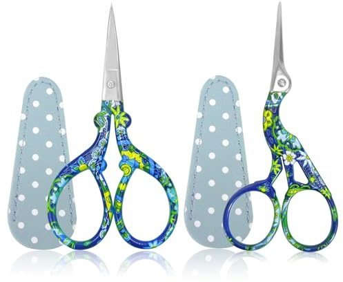 SwirlColor Classic Blue With Flower Craft Scissors, 2PCS Stainless Steel, Ambidextrous, 9.1x4.7cm