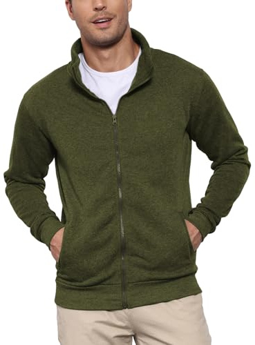 LAOARA Sweat Homme sans Capuche Zippé Sweatshirts Sport Veste Zippée Legere Hiver Sweatshirt Cardigan Vert XL