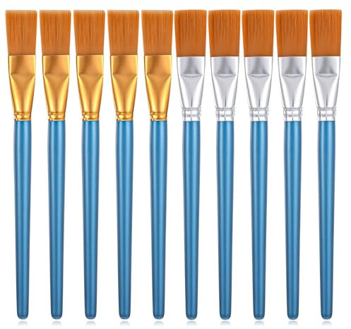 10 Stück Breite Flache Pinsel Nylon Acryl Pinsel Kleine Künstlerpinsel Flache Borstenpinsel Detail Pinsels Flacher Kopf Paint Brush Set für Acryl Ölgemälde Gouache und Tempera Malerei