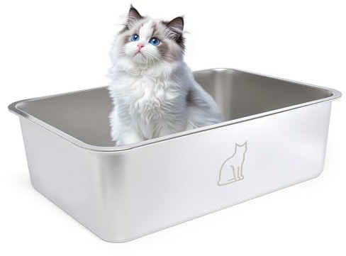 Katzenklo XXL Edelstahl Katzenklo Groß Auslaufsicher und leicht zu reinigen Niemals Gerüche, Rostfre (50 * 35 * 15 cm)