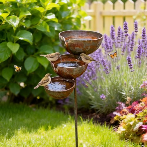 GZWY Regenfänger Gartenstecker Rost, Metall Gartendeko für Draußen Wetterfest Deko Garten Gartenstecker Zubehör Insektentränke Garten Cortenstahl Deko Gartenzubehör Rostdeko Blumenstecker (A)