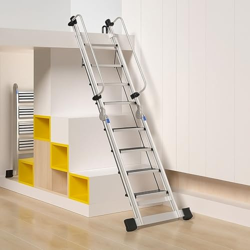 Échelle de grenier robuste à 8 marches de 245 cm, escalier pliable avec mains courantes de sécurité, échelle d'accès au toit pour entrepôt, sous-sol, garage, escalier de sortie portable, 10 marches de