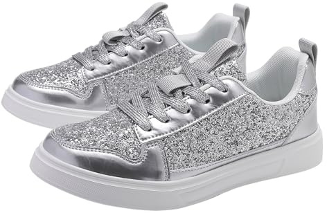 Generiska glitter sneakers strass sneakers lätta tennisskor, silver, 40 EU | Sneakers dam paljetter platta låga strass sneakers glitter loafers sneakers utomhus fritidsskor