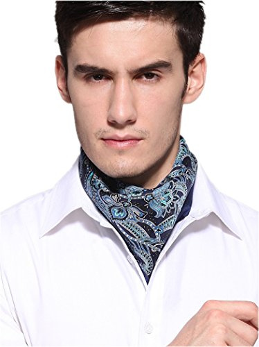 Prettystern Uomo Fazzoletto Da Collo In Seta Foulard Piccoli Donna Pura Sciarpa Bandana Quadrato Estiva 3. Paisley Blu