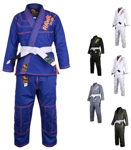 HAWK Jiu Jitsu Hawk Kids Brazilian Jiu Jitsu Anzug Jugend Kinder BJJ Gi Kimonos Boys & Girls BJJ Uniform Leichte Preshrunk Perlen-Webart-Stoff Blau K00