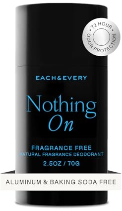 Each & Every Aluminum Free Deodorant for Men & Women - All Natural Deodorant for Sensitive Skin, EWG Verified - Clean, Baking Soda-Free, Plant-Based Fragrance, Unscented Fragrance-Free, 2.5oz