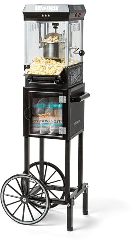 Nostalgia KPM220CTBK Carrito profesional de palomitas de maíz y concesión de 2.5 onzas con cuenco de 5 cuartos de galón, 45 pulgadas de alto, hace 10 tazas, con cucharas medidoras de aceite y granos y