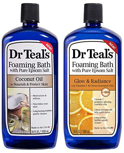 Dr. Teal's Foaming Bath Variety Gift Set (2 Pack, 34oz Ea) - Nourish & Protect Coconut Oil, Glow & Radiance Vitamin C & Citrus