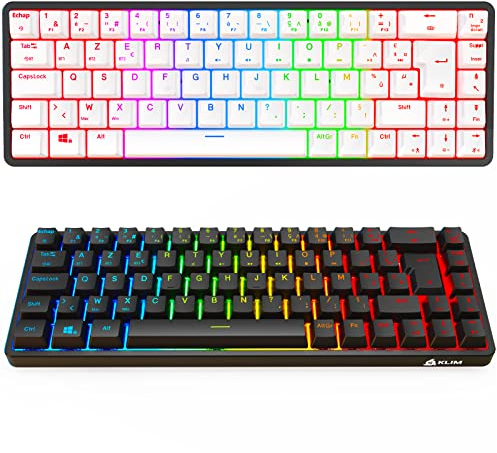 KLIM Shift - Clavier Mécanique 60% AZERTY - Nouveauté 2024 - RGB, 69 Touches de Rechange - Mini Clavier sans Fil Gamer 2.4Ghz & Bluetooth - PC Mac PS4 PS5 - Clavier TKL Noir et Blanc
