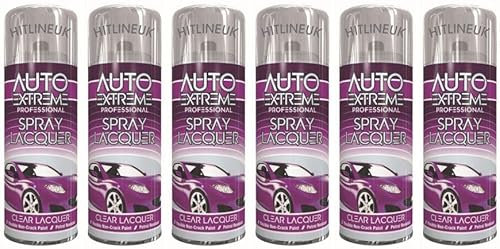 HitlineUK 6 x 400ml Clear Lacquer Spray Paint Furniture Paint Wood Paint Clear Coat Spray Paint