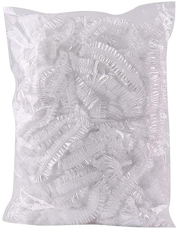 Disposable Shower Caps Pack Of 100 Shower Caps Wide Thickness Transparent Elastic Hair Shower Cap Suitable For Women Travel Home Use (100 Coloured Edge) for Elderly (Clear, D)