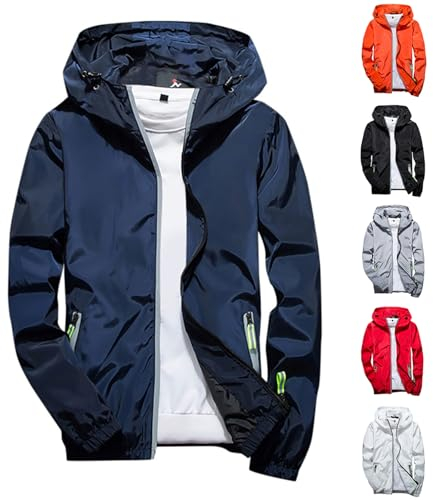 TIMELYE Anorak Breathable Regen Jacke Mit Reißverschluss Regenmantel Unisex Halloween Kostüm Damen Trainingsjacke Mantel Regenjacke Herren Wasserdicht Atmungsaktiv Reflektierend(Blau,4XL)