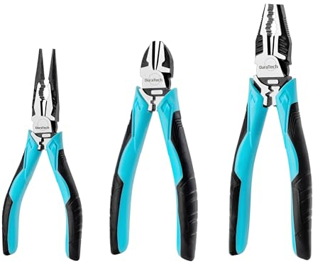 DURATECH Juego de Alicates, Alicates Profesionales 3-Piezas, Alicates Universales 200mm, Alicate de Punta Larga 160mm, Alicates de Corte Diagonal 160mm