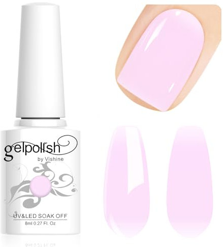 Vishine 8ml Vernis à ongles Gel Semi-Permanent Translucide Rose pastel,Sheer Naturel French Manucure Nail Art Vernis Gel Blanc UV LED Soak Off Manicure LM109