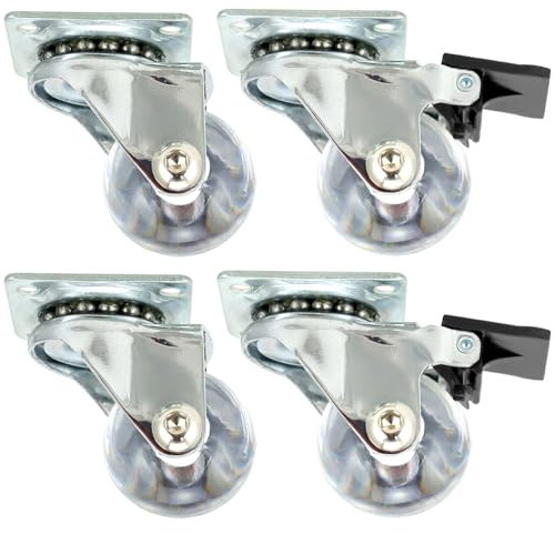 QWORK® 4 pièces. Roulettes pivotantes transparentes de 35 mm avec 2 freins, Roulettes pour meubles en polyuréthane respectueuses du sol, capacité de charge 35 kg