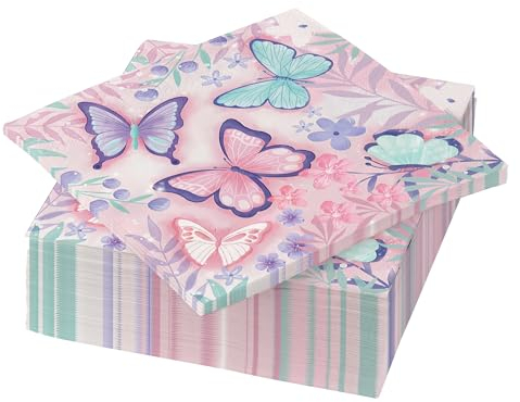Schmetterlingsservietten, 17 x 17 cm, violett, Schmetterlings- und Blumen-Gästetücher, Einweg-Servietten für Frühling, Sommer, Schmetterling, Geburtstag, Hochzeit, Urlaub, Party, Geschirr, Dekoration,