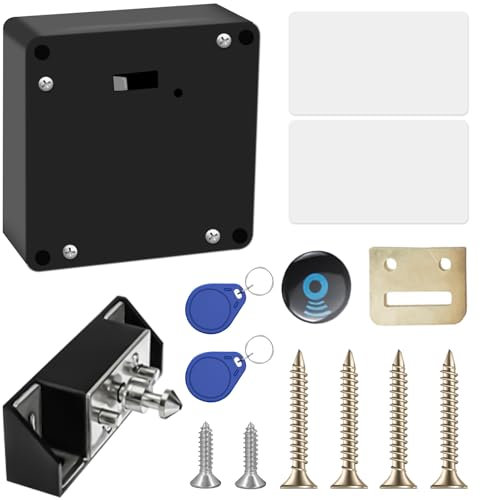 Elektronisches Schrankschloss,RFID-Schloss mit Batterie,Smart Schubladenschloss mit 2 Schlüsselanhänger und 2 RFID Karte, Schublade und Holzschrank,Versteckte Schlösser für Doppeltürenschrank(Schwarz)