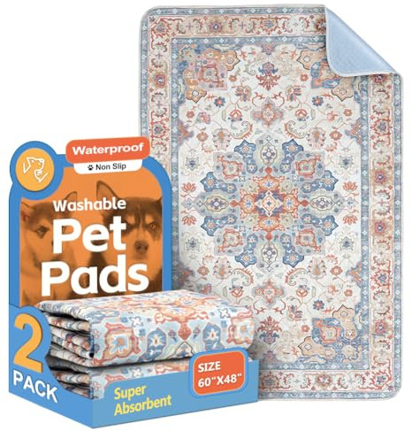 Washable Pee Pads for Dogs 2 Pack Reusable Puppy Training Pads 60x48 Super Absorbent Waterproof Dog Training Pads, Non-Slip Potty Pads Whelping Pads Litter Mat Pet Supplies Beige