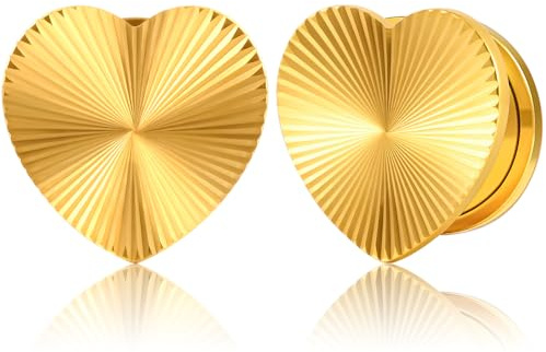 DOEARKO Dilatatore Lobo Amore Flesh Tunnel Dilatatore Orecchio in Acciaio Inossidabile Double Flared Ear Stretching Piercing Corpo Gioielli 8-16MM (Oro-1, 8MM)