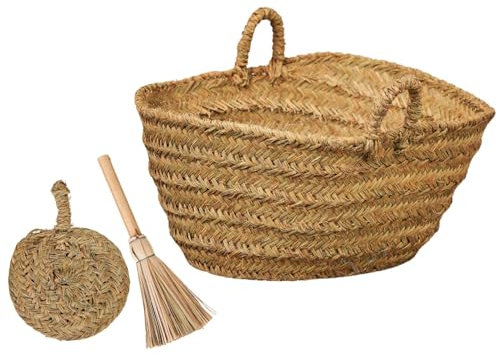 Cesteria Aparici - Leñero de esparto ovalado tamaño grande 5 tiras: 70cm x 40cm x 32cm. REGALO: escobilla y aventador Capazo esparto 7109-5, cesto para la leña o decoración. Producto Artesanal