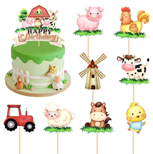 VARACL 25 Topper per Cupcake a Tema Fattoria, Decorazioni per Torte di Compleanno