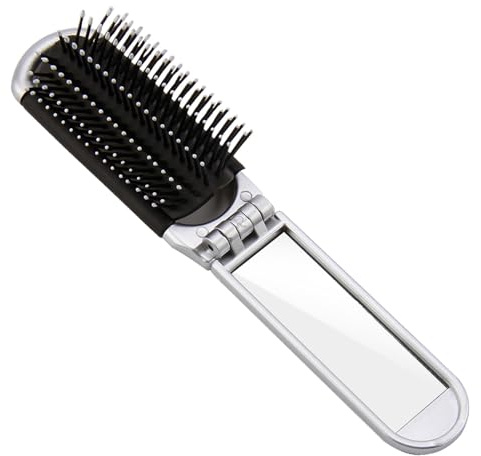 Folding Hair Brush, Travel Hair Brush with Mirror, Compact Pocket Sized for Women, Massage Comb for Hair Care & Styling, Lightweight Collapsible Brush for Gym, Travel & Outdoor Use