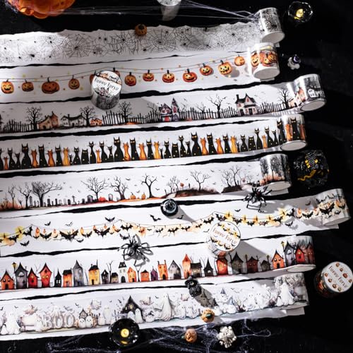 Ta Merry Washi Tape Stickers, Bullet Journal Accessori, 8 rotoli di PET Gothic Scrapbooking Stickers Decorativi per giornali, album fotografici, notebook, fai da te (feste)