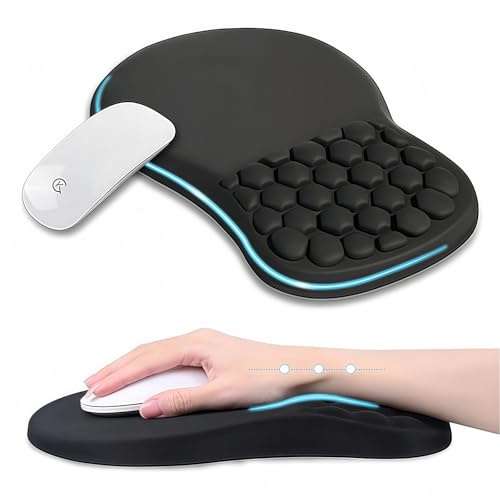 Tapis Souris Ergonomique avec Repose-Poignet pour Aider à Soulager Les Douleurs Au Poignet, Équipé d'une Éponge Mémoire + Base en Caoutchouc Antidérapant, Adapté Aux Jeux Et Aux Scènes De Bureau.