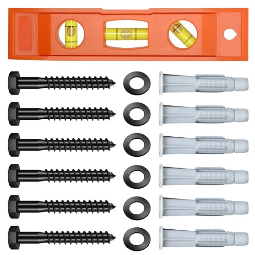 Mywish TV Mount Screws Kit, Lag Bolt Kit for TV Wall Mount, M8x65 Lag Bolts Screws, 10x60 Wall Anchors, Washers, Bubble Level for Wood Stud Brick Concrete Drywall, Universal TV Mounting Hardware Kit