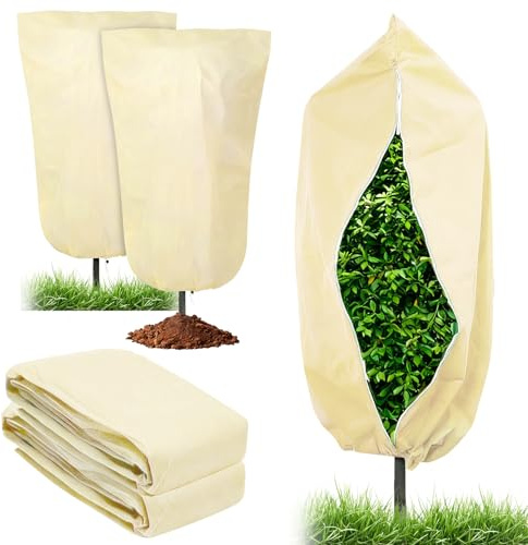 Apritsce Tessuto Non Tessuto per Piante, 2 Pezzi 180 * 120 CM Telo Antigelo per Piante, Antistrappo, Riutilizzabile Protezione Invernale per Piante con Cerniera e Corda di Estrazione (Beige)