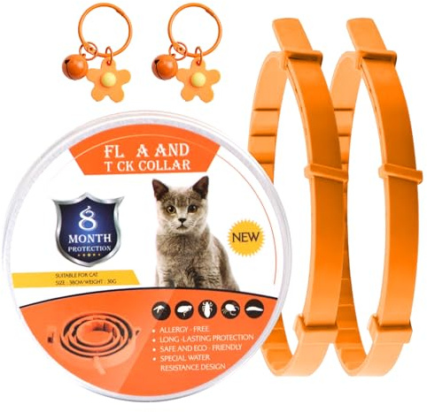 DOINEUFL 2 Pack Collar for Cats, Cat Collar to Prevent Infections, 15in Safe Waterproof Adjustable Cat Collars with Bell, Age over 7 Weeks, Contains Natural Essential Oils (Orange)