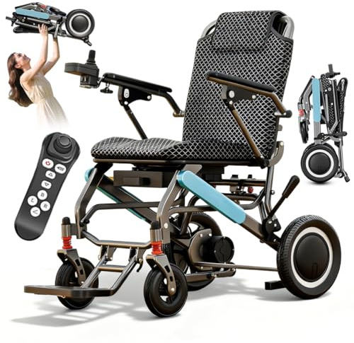 ZQHQKJ Silla de ruedas eléctrica plegable ligera de 18 kg, control remoto, rango de 35 km, motor de 500 W, capacidad de 150 kg, silla de ruedas portátil para personas mayores y viajes al aire libre
