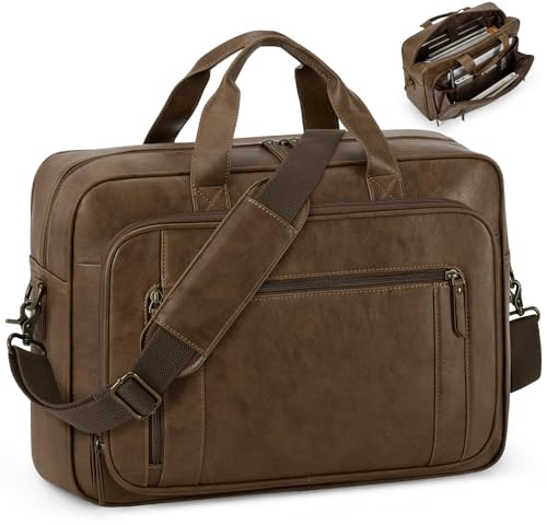 RAINSMORE 16 Inch Laptop Messenger Bag for Men, PU Leather Work Briefcase