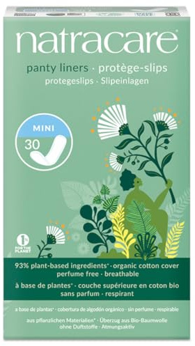 Natracare Natural Organic Mini Panty Liners, Made with Certified Organic Cotton, Ecologically Certified Cellulose Pulp and Plant Starch (1 Pack, 30 Liners Total)