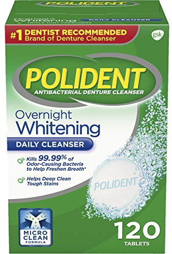 Polident Overnight Whitening Denture Cleanser 120 Tablets (Pack of 2)