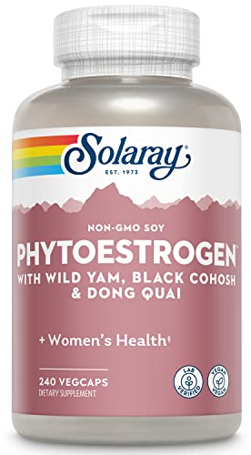 SOLARAY PhytoEstrogen Menopause Supplements with Wild Yam, Black Cohosh and Dong Quai - Phyto Estrogen Pills for Perimenopause and Menopause Support, Vegan, 60-Day Guarantee, 60 Servings, 240 VegCaps