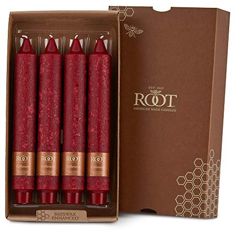 Root Candles Unscented Dinner Candles Premium Beeswax Blend Boxed Candle Set, 9-Inch, Garnet, 4-Count