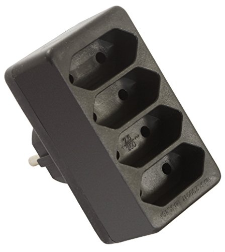 as - Schwabe 48412 Fiche européenne 4 Prises Noir 230 V 16 A - Adaptateur Schuko/Euro - Multiprise compacte et sûre - Protection de Contact Accrue - Peu encombrant pour 4 appareils - Idéal pour Le