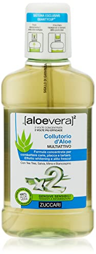 Zuccari Aloevera2 Collutorio 250ml – Con Aloe Vera, Salvia, Xilitolo e Vitamine, anti-placca e anti-carie, azione whitening e alito fresco, ideale per gengive sensibili