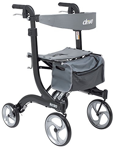 Drive Medical RTL10266BK-T Nitro Foldable Rollator Walker with Seat, Tall Height, Black